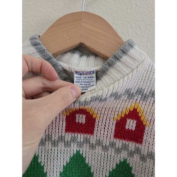 6-12m Vintage Hopscotch Knit Holiday Sweater With Trees And Cabins - Picture 3 of 4